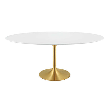 Lippa 78" Oval Dining Table, Metal Steel Wood, Gold White 15361