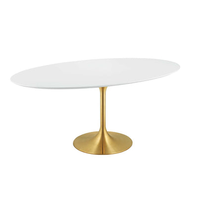 Lippa 78" Oval Dining Table, Metal Steel Wood, Gold White 15361