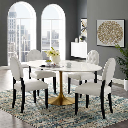 Lippa 78" Oval Dining Table, Metal Steel Wood, Gold White 15361