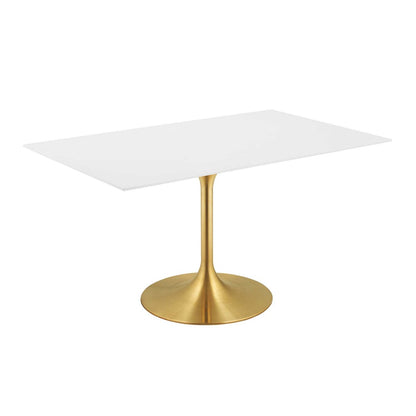 Lippa 60" Rectangle Dining Table, Metal Steel Wood, Gold White 14266
