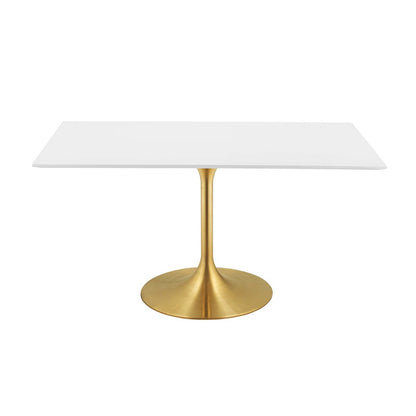 Lippa 60" Rectangle Dining Table, Metal Steel Wood, Gold White 14266