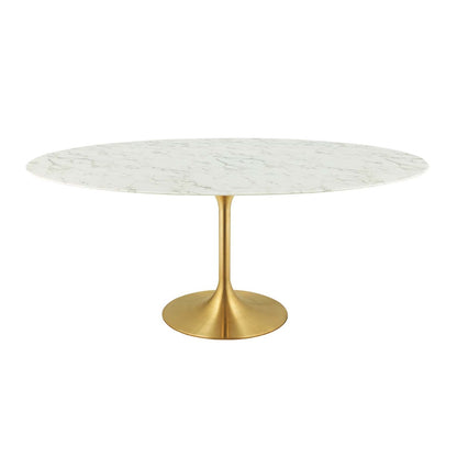 Lippa 78" Oval Dining Table, Metal Steel Artificial Marble, Gold White 15226