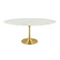 Lippa 78" Oval Dining Table, Metal Steel Artificial Marble, Gold White 15226