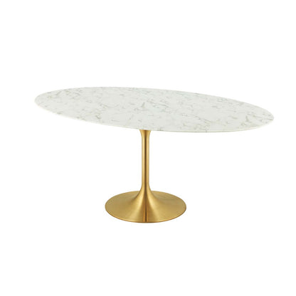 Lippa 78" Oval Dining Table, Metal Steel Artificial Marble, Gold White 15226