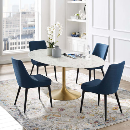 Lippa 78" Oval Dining Table, Metal Steel Artificial Marble, Gold White 15226