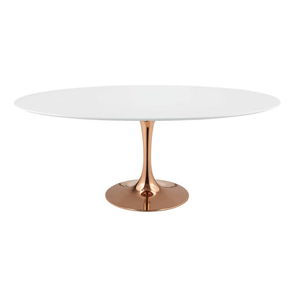 Lippa 78" Oval Dining Table, Metal Steel Wood, White Rose Gold 15227