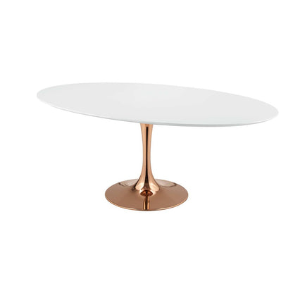 Lippa 78" Oval Dining Table, Metal Steel Wood, White Rose Gold 15227