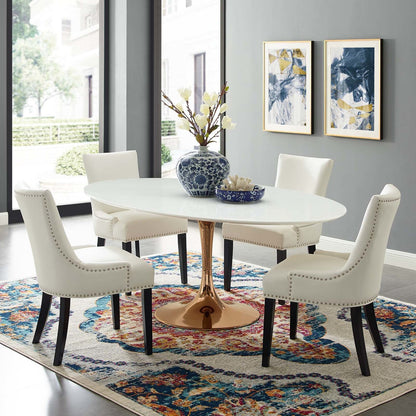Lippa 78" Oval Dining Table, Metal Steel Wood, White Rose Gold 15227