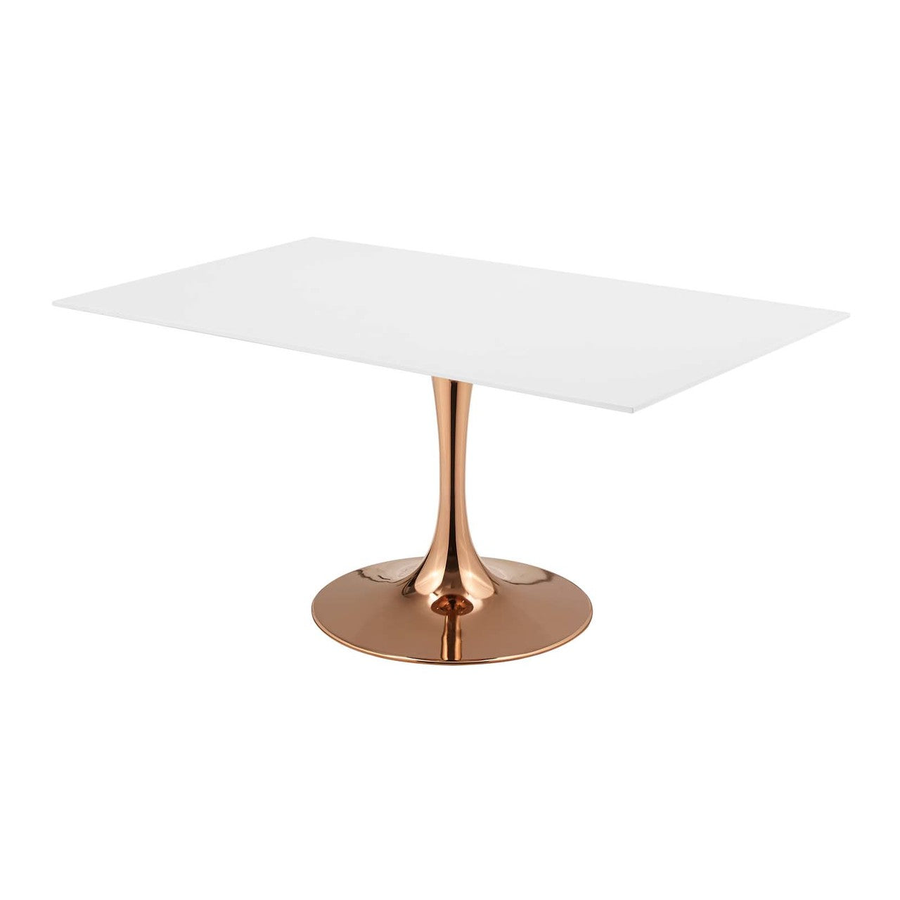 Lippa 60" Rectangle Dining Table, Metal Steel Wood, White Rose Gold 15228
