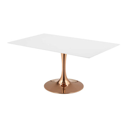 Lippa 60" Rectangle Dining Table, Metal Steel Wood, White Rose Gold 15228