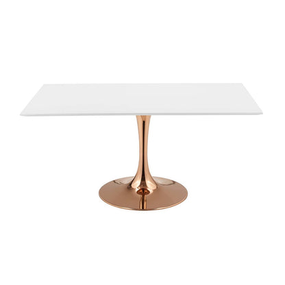 Lippa 60" Rectangle Dining Table, Metal Steel Wood, White Rose Gold 15228