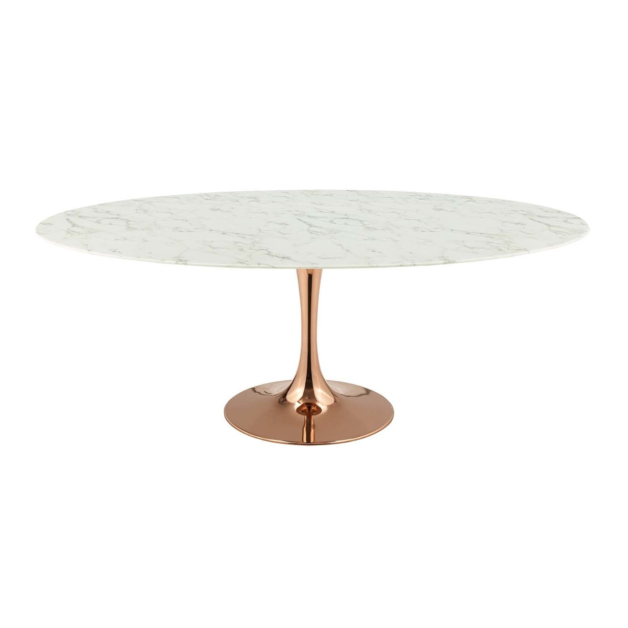 Lippa 78" Oval Dining Table, Metal Steel Artificial Marble, White Rose Gold 15229