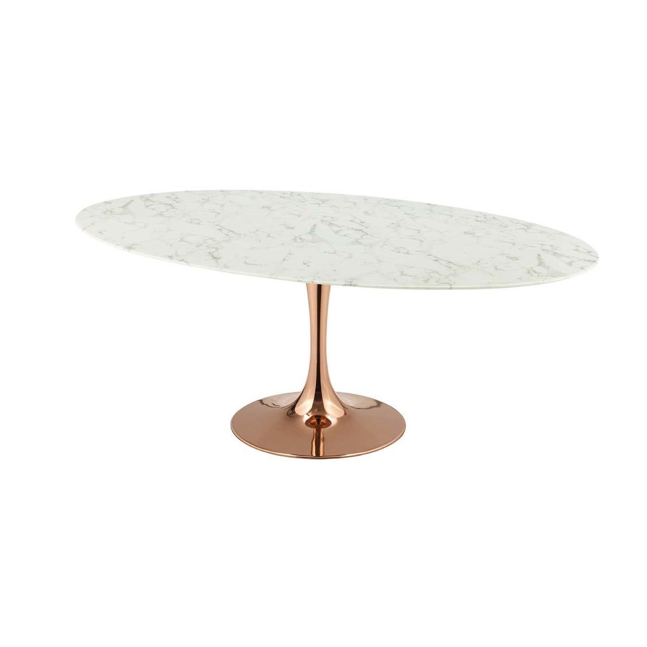 Lippa 78" Oval Dining Table, Metal Steel Artificial Marble, White Rose Gold 15229