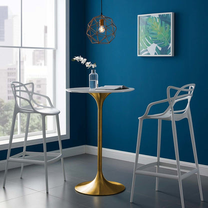 Lippa 28" Bar Table, Metal Steel Wood, Gold White 14267