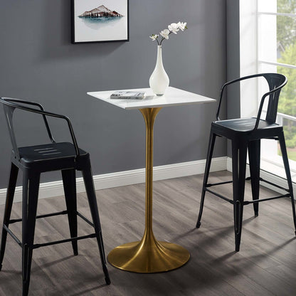 Lippa 28" Square Bar Table, Metal Steel Wood, Gold White 15230