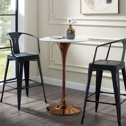 Lippa 28" Bar Table, Metal Steel Wood, White Rose Gold 15232