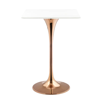 Lippa 28" Square Bar Table, Metal Steel Wood, White Rose Gold 14268