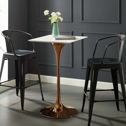 Lippa 28" Square Bar Table, Metal Steel Wood, White Rose Gold 14268