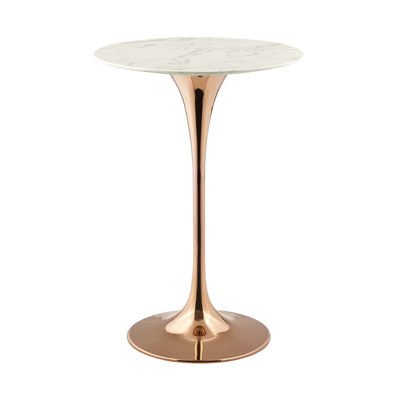 Lippa 28" Bar Table, Metal Steel Artificial Marble, White Rose Gold 15233