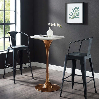 Lippa 28" Bar Table, Metal Steel Artificial Marble, White Rose Gold 15233