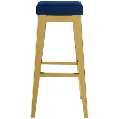 Arrive Gold Stainless Steel Upholstered Velvet Bar Stool, Velvet Fabric Metal Steel, Gold Navy 15235