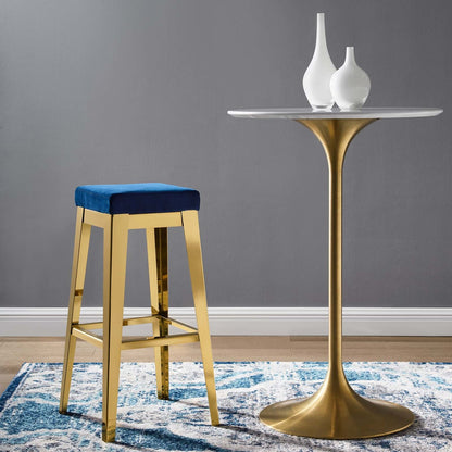 Arrive Gold Stainless Steel Upholstered Velvet Bar Stool, Velvet Fabric Metal Steel, Gold Navy 15235