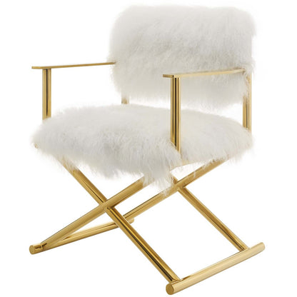 Action Pure White Cashmere Accent Director's Chair, Metal Fabric, Gold White 15236