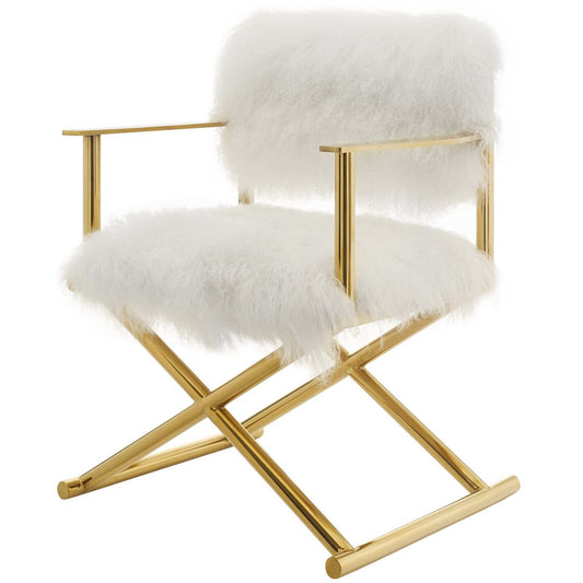 Action Pure White Cashmere Accent Director's Chair, Metal Fabric, Gold White 15236