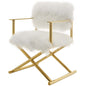 Action Pure White Cashmere Accent Director's Chair, Metal Fabric, Gold White 15236