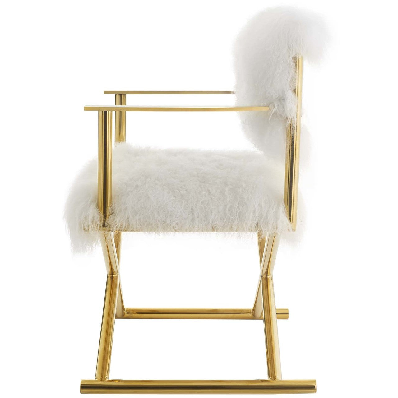 Action Pure White Cashmere Accent Director's Chair, Metal Fabric, Gold White 15236