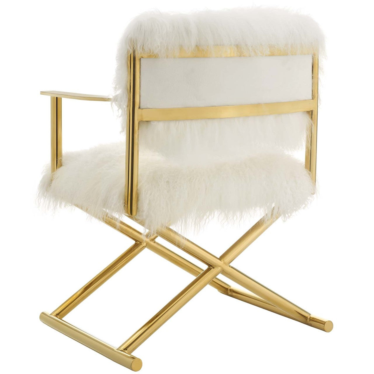 Action Pure White Cashmere Accent Director's Chair, Metal Fabric, Gold White 15236