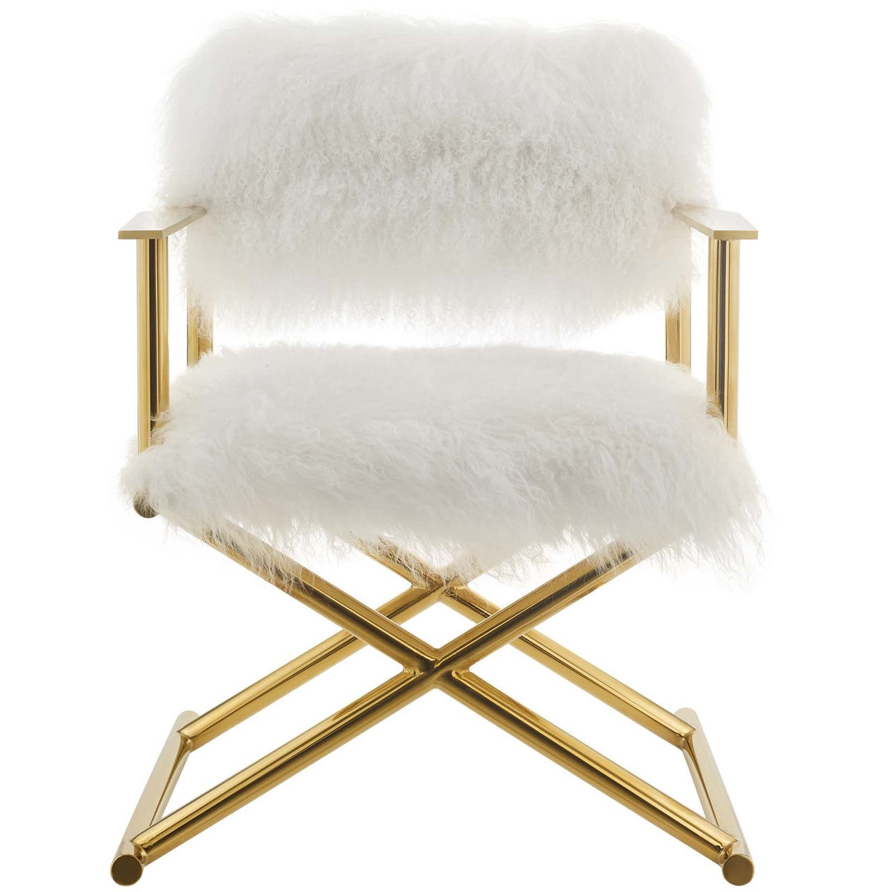 Action Pure White Cashmere Accent Director's Chair, Metal Fabric, Gold White 15236