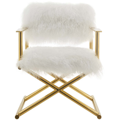 Action Pure White Cashmere Accent Director's Chair, Metal Fabric, Gold White 15236