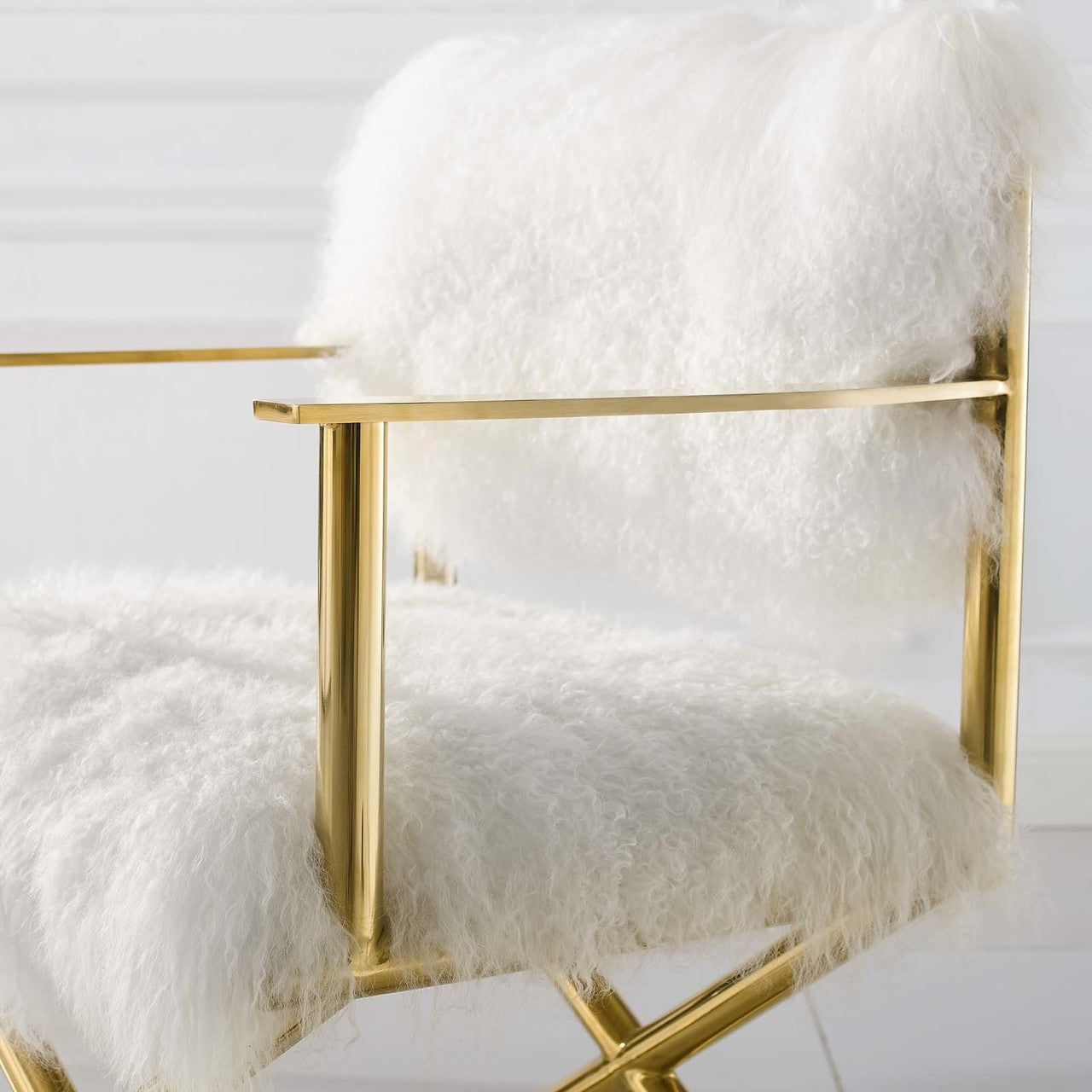 Action Pure White Cashmere Accent Director's Chair, Metal Fabric, Gold White 15236