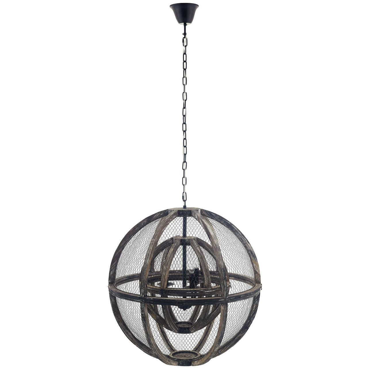 Gravitate Globe Rustic Oak Wood Pendant Light Chandelier, Wood, Natural Dark Brown 15364