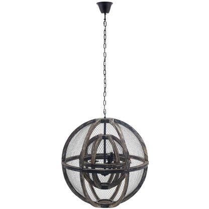 Gravitate Globe Rustic Oak Wood Pendant Light Chandelier, Wood, Natural Dark Brown 15364