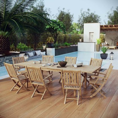 Marina 9 Piece Outdoor Patio Teak Outdoor Dining Set, Wood, Natural 14271