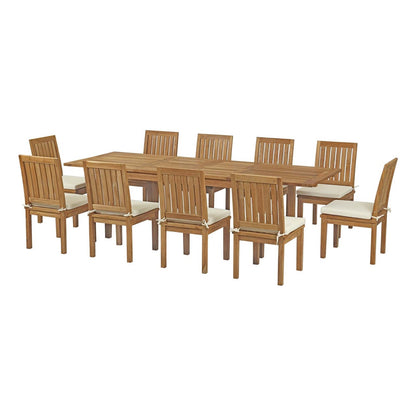 Marina 11 Piece Outdoor Patio Teak Outdoor Dining Set, Wood, White Natural 14272