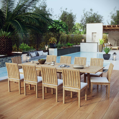 Marina 11 Piece Outdoor Patio Teak Outdoor Dining Set, Wood, White Natural 14272