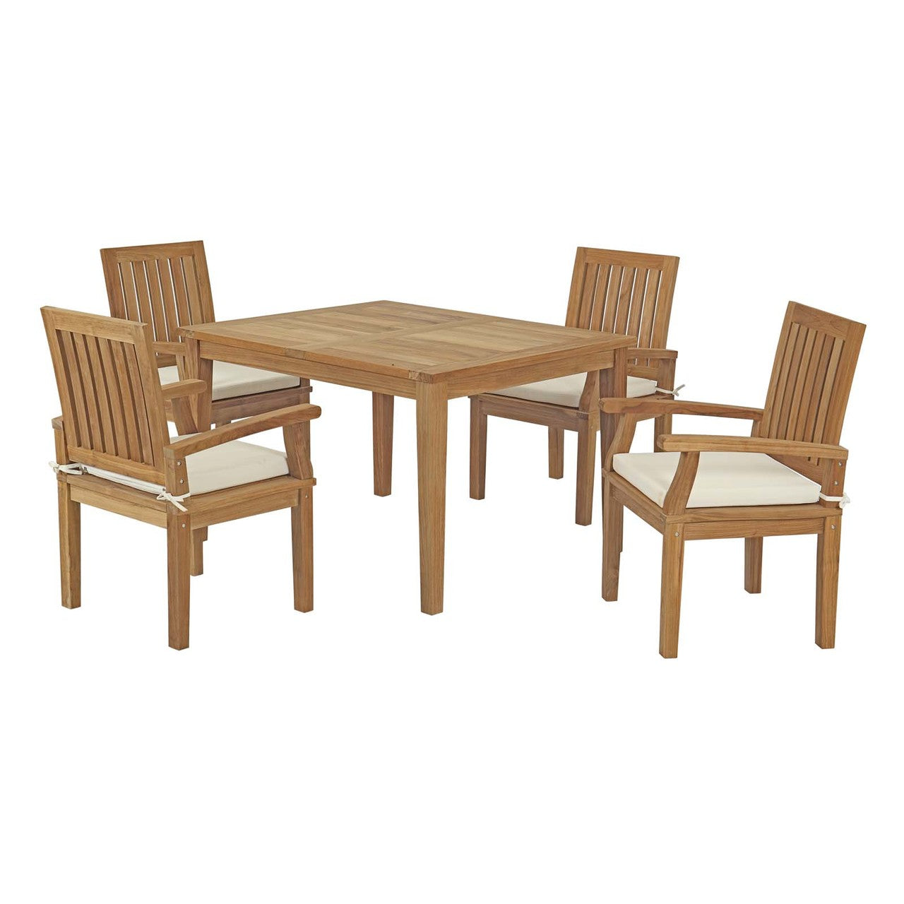 Marina 5 Piece Outdoor Patio Teak Outdoor Dining Set, Wood, White Natural 14276