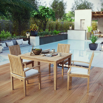 Marina 5 Piece Outdoor Patio Teak Outdoor Dining Set, Wood, White Natural 14276