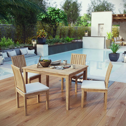 Marina 5 Piece Outdoor Patio Teak Outdoor Dining Set, Wood, White Natural 14277