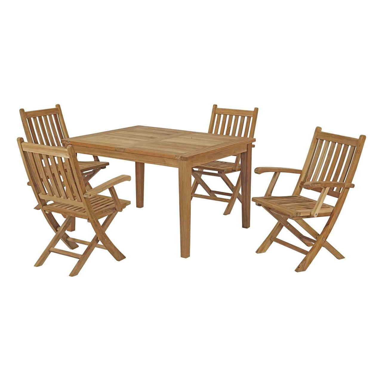 Marina 5 Piece Outdoor Patio Teak Outdoor Dining Set, Wood, Natural 14279