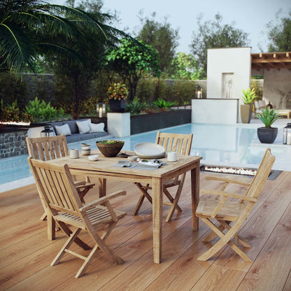 Marina 5 Piece Outdoor Patio Teak Outdoor Dining Set, Wood, Natural 14279