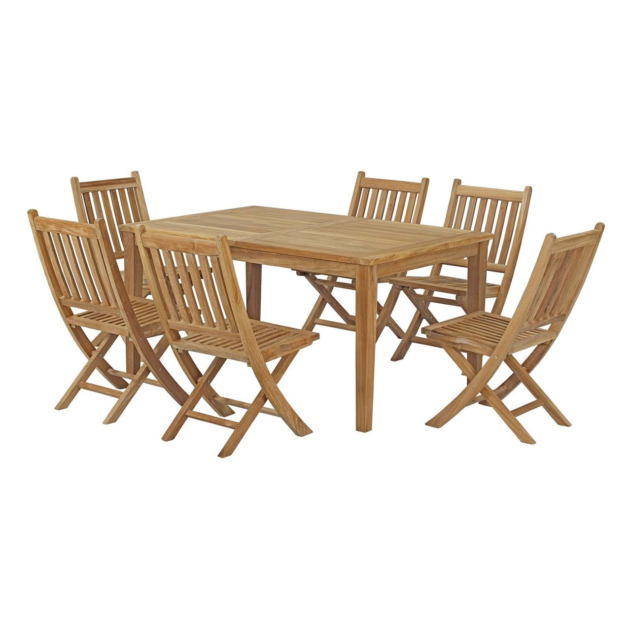 Marina 7 Piece Outdoor Patio Teak Outdoor Dining Set, Wood, Natural 14280