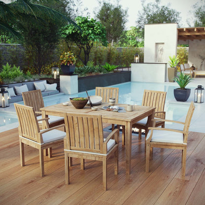 Marina 7 Piece Outdoor Patio Teak Outdoor Dining Set, Wood, White Natural 14282