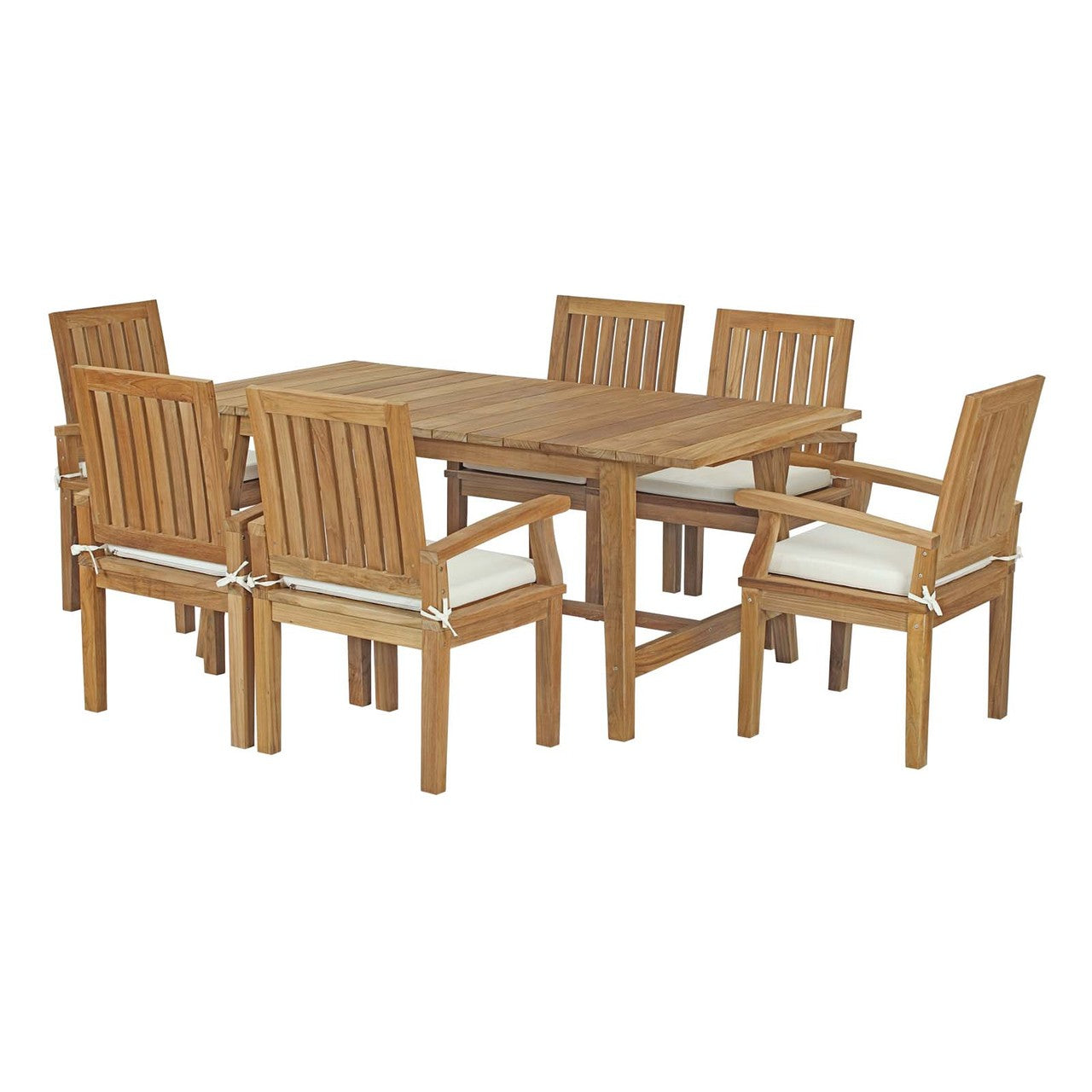 Marina 7 Piece Outdoor Patio Teak Outdoor Dining Set, Wood, White Natural 14287