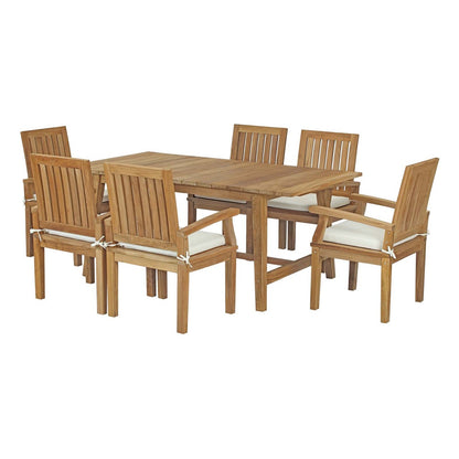 Marina 7 Piece Outdoor Patio Teak Outdoor Dining Set, Wood, White Natural 14287