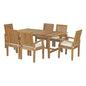 Marina 7 Piece Outdoor Patio Teak Outdoor Dining Set, Wood, White Natural 14287