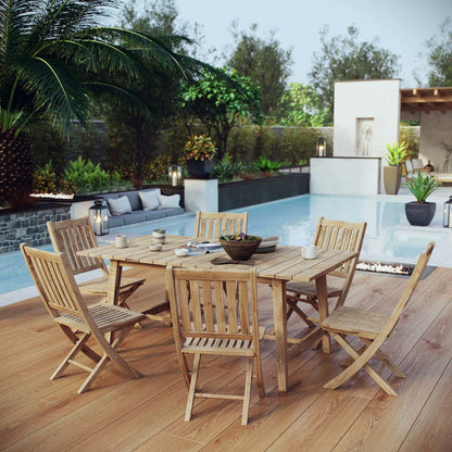 Marina 7 Piece Outdoor Patio Teak Outdoor Dining Set, Wood, Natural 14288